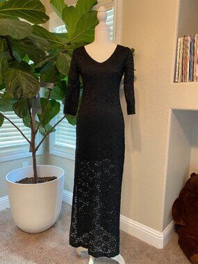 🖤 Vintage Black Lace Maxi Dress S | Gothic Romantic Whimsigoth Victorian Formal